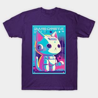 Vintage Anime Space Cat | Quality Retro Anime Origin Design | Chibi Kawaii Manga Art T-Shirt